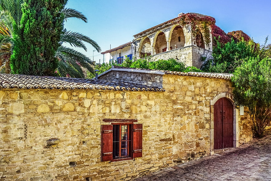 Traditional Stone House with Arched Balcony in Cyprus