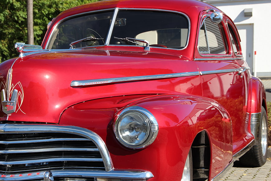 Close-up of Classic Red Chevrolet Car