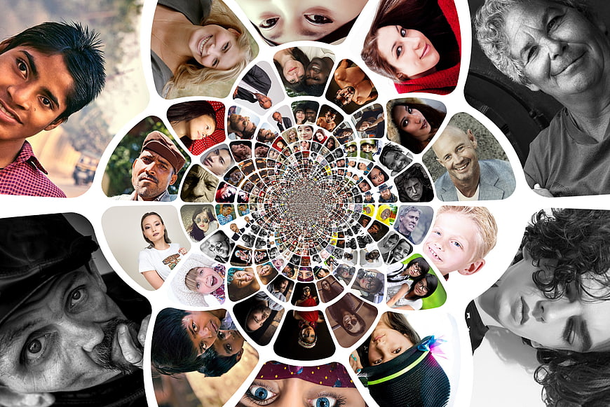 Global Diversity Spiral Collage of Human Faces