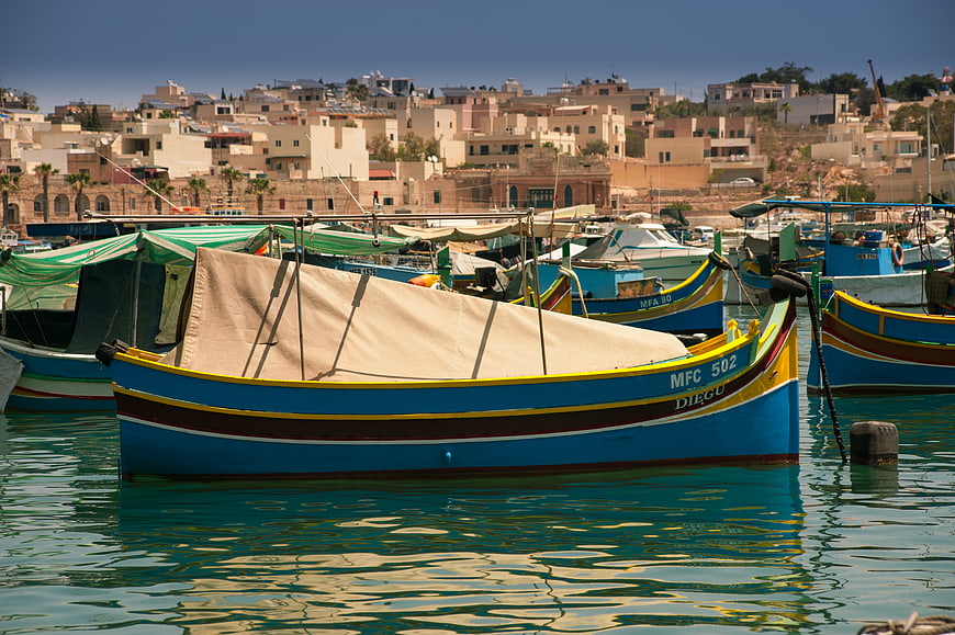 Traditional Maltese Fishing Boats in Harbor