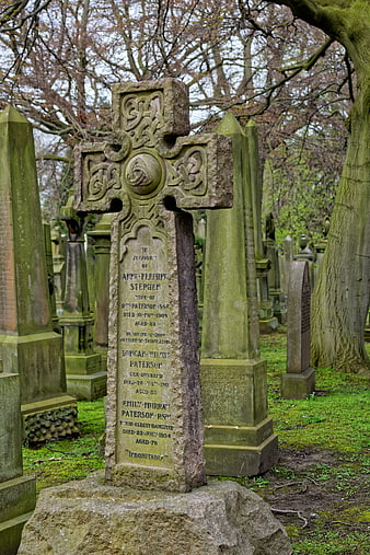 Ancient Celtic Cross Tombstone in Historic Edinburgh Graveyard