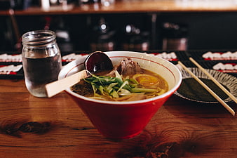 Delicious Bowl of Japanese Ramen with Egg and Chopsticks