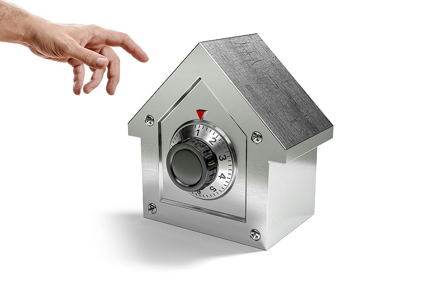 Metal house safe with combination lock and hand