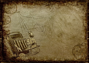 Vintage Camera Illustration on Grunge Paper Background