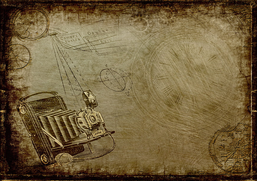 Vintage Camera Illustration on Grunge Paper Background