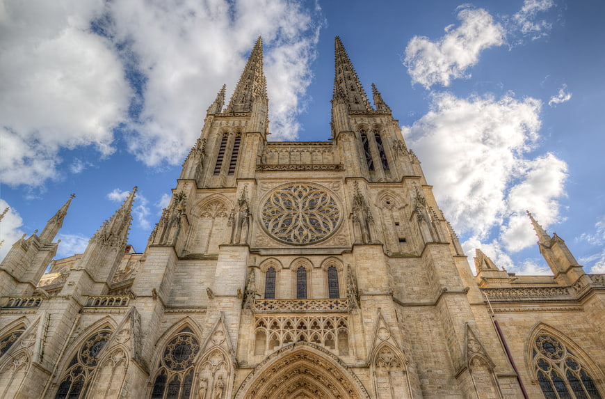 Low angle view of Chartres Cathedral Gothic architecture