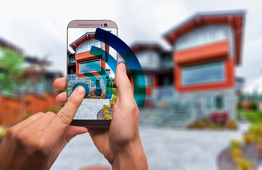 Smart Home Technology Concept with Smartphone and WiFi Signal