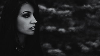 Moody Black and White Portrait of a Young Woman in Profile