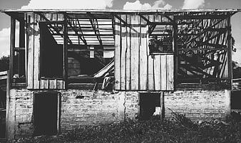 Abandoned Dilapidated Building in Black and White