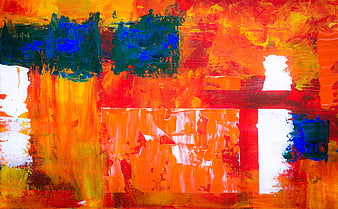 Abstract Acrylic Painting with Bold Orange and Blue Brushstrokes