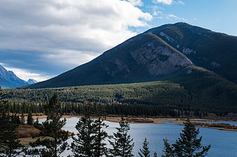 Scenic Mountain Lake Landscape with Forest and Clouds