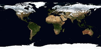 Satellite World Map with Snow and Ice Coverage
