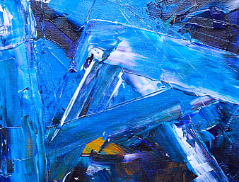Close-up of vibrant blue abstract acrylic painting texture