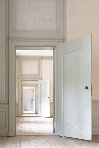Classic Interior Hallway With Open White Wooden Doors