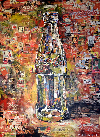 Mixed Media Coca-Cola Bottle Artwork With Vintage Advertising Collage