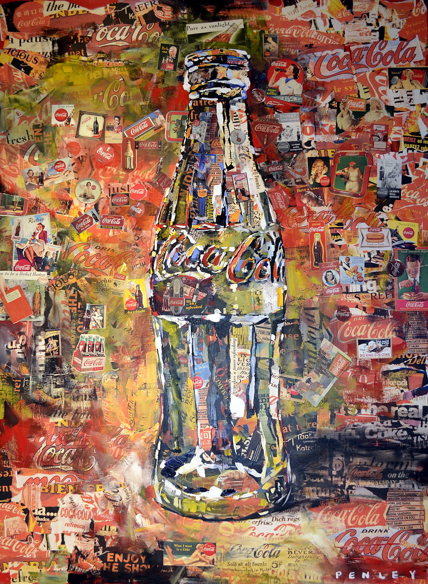 Mixed Media Coca-Cola Bottle Artwork With Vintage Advertising Collage