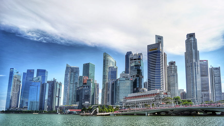 Singapore Skyline with Skyscrapers and Marina Bay Waterfront