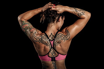 Tattooed Woman Back View Fitness Portrait