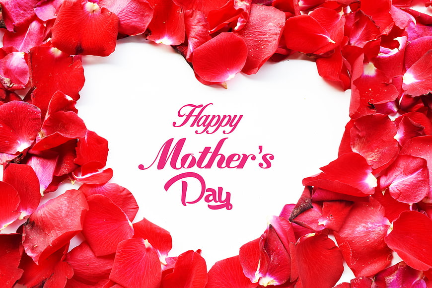Red Rose Petal Heart Frame With Happy Mother's Day Text