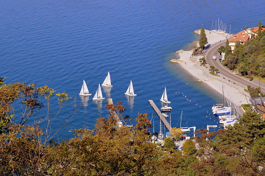 Sailboats on Lake Garda Italy Coastal Panorama