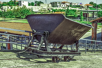 Vintage industrial railway hopper wagon in Greek museum