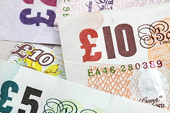 Close-up of British Pound Banknotes Including Ten and Five Pounds