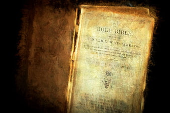 Vintage Holy Bible with aged leather cover and title page