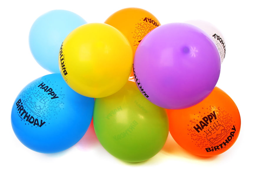 Colorful Happy Birthday Balloons on White Background