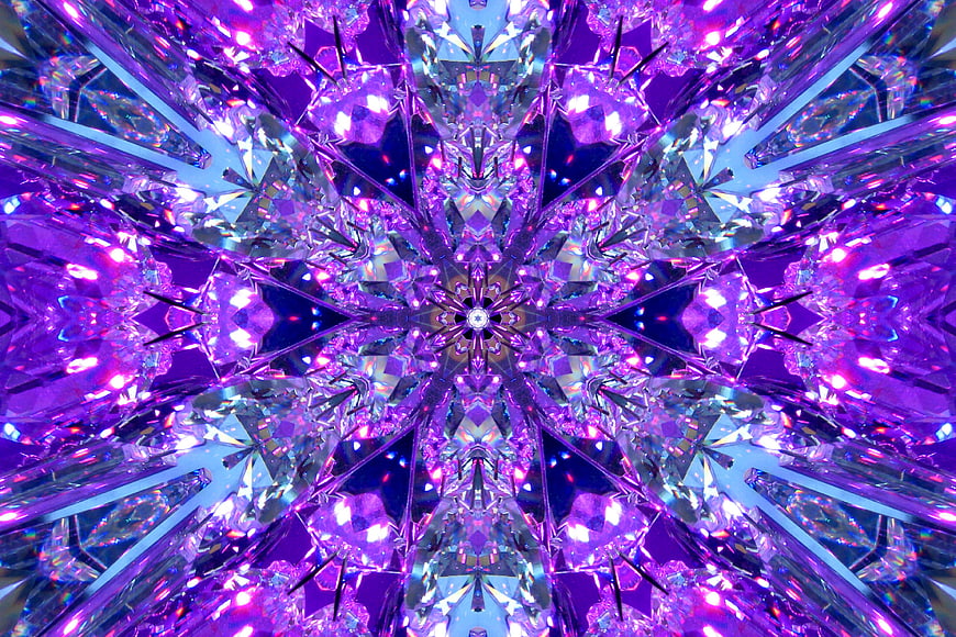 Vibrant purple and blue kaleidoscope crystal pattern