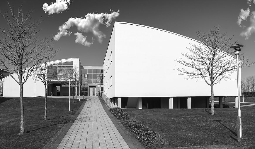 Modern White Building with Geometric Architecture in Black and White