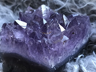 Amethyst Crystal Cluster Macro Shot With Smoke