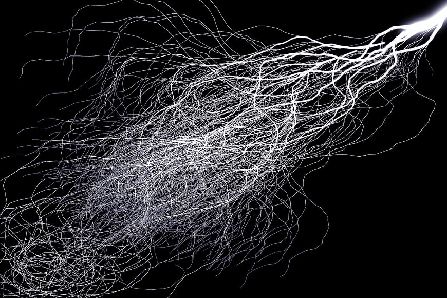 Abstract White Lightning Bolt on Black Background