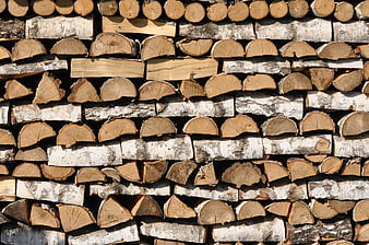Stacked Birch Firewood Logs Pattern