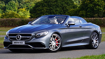 Silver Mercedes-AMG S63 Cabriolet Parked On Country Road
