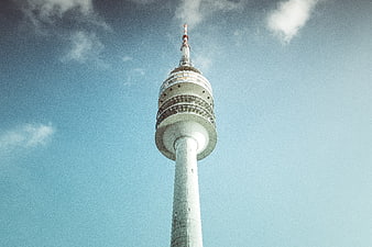Low angle view of N Seoul Tower against blue sky