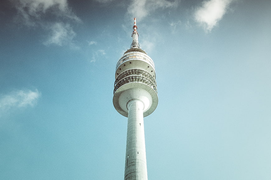 Low angle view of N Seoul Tower against blue sky