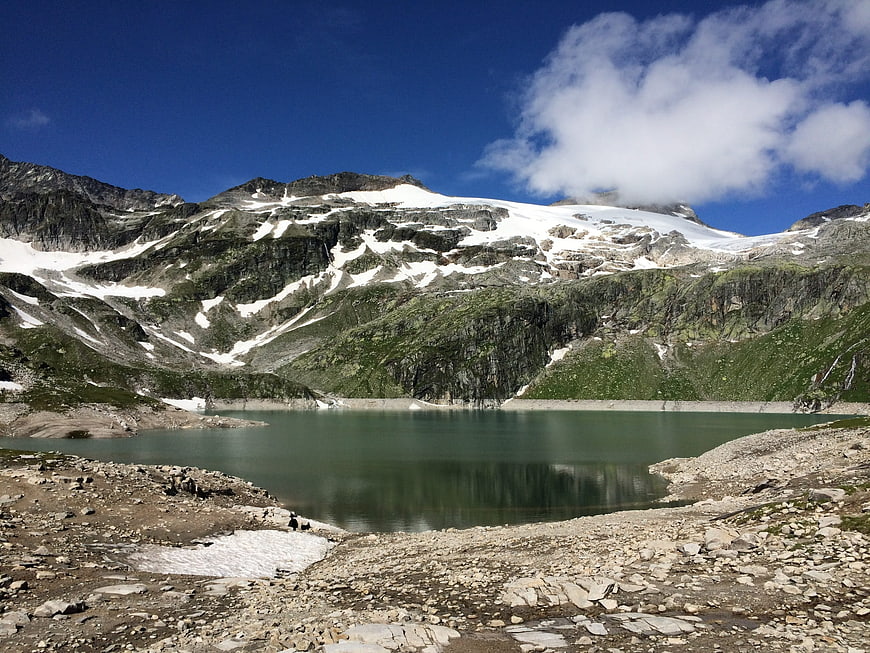 Alpine Lake Weisssee with Glacier and Mountains in Austria