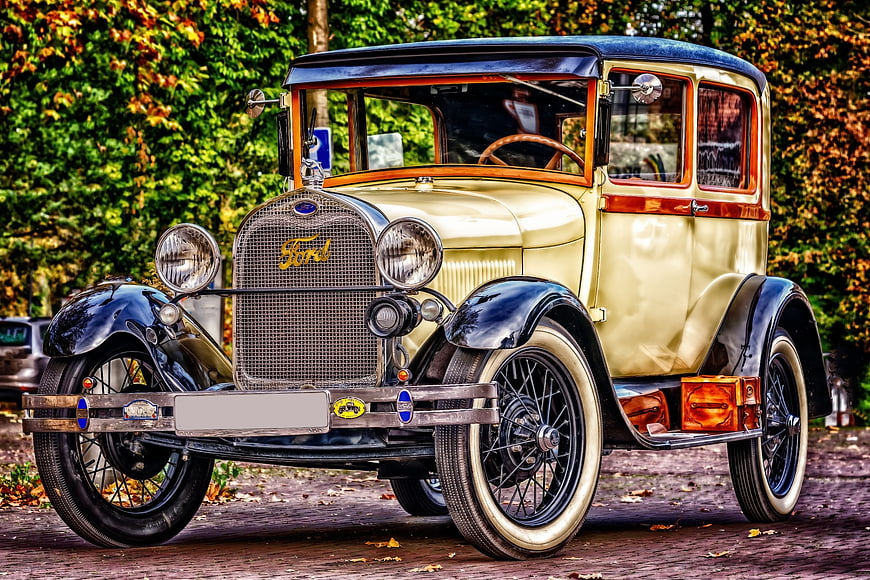 Vintage 1920s Ford Model A Classic Car Parked On Cobblestone