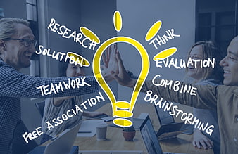 Team Brainstorming Concept With Lightbulb Graphic And Keywords