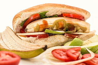 Bizarre Banana Hot Dog Sandwich with Vegetables