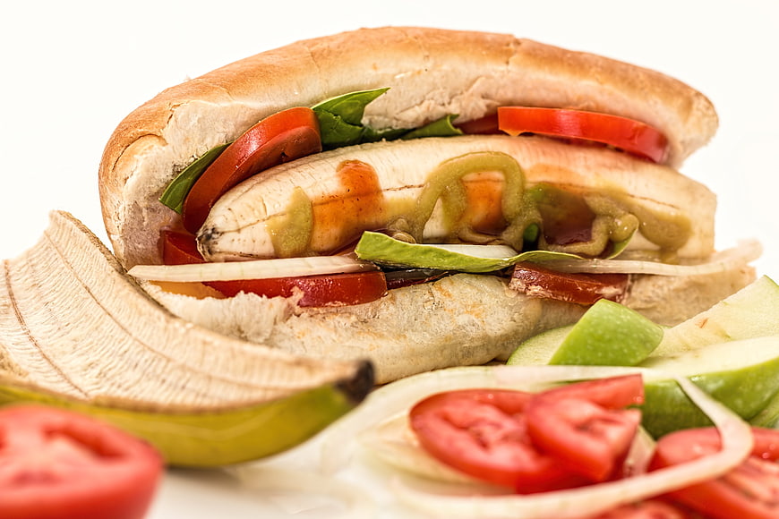 Bizarre Banana Hot Dog Sandwich with Vegetables