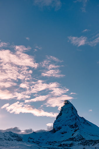 Matterhorn Mountain Peak at Sunset with Pink Clouds
