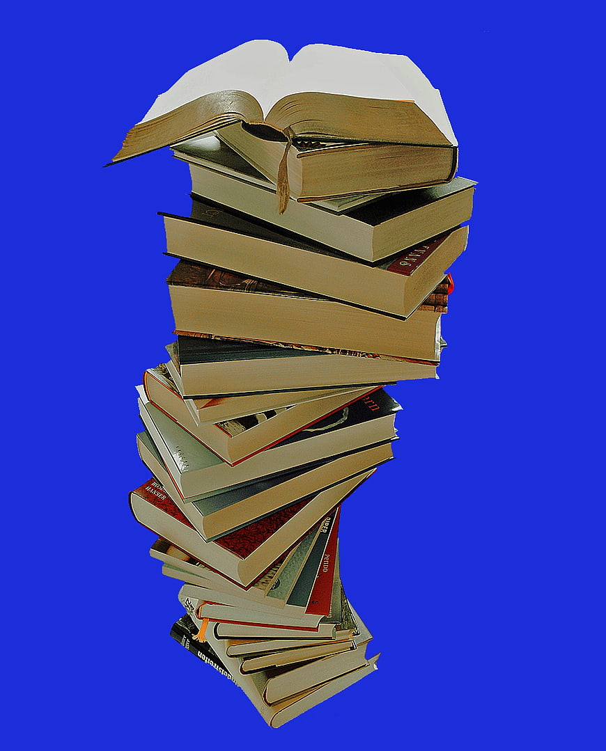 Stack of Books on Blue Screen Background