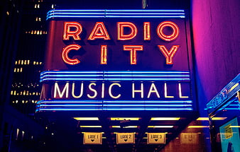 Radio City Music Hall Neon Sign at Night