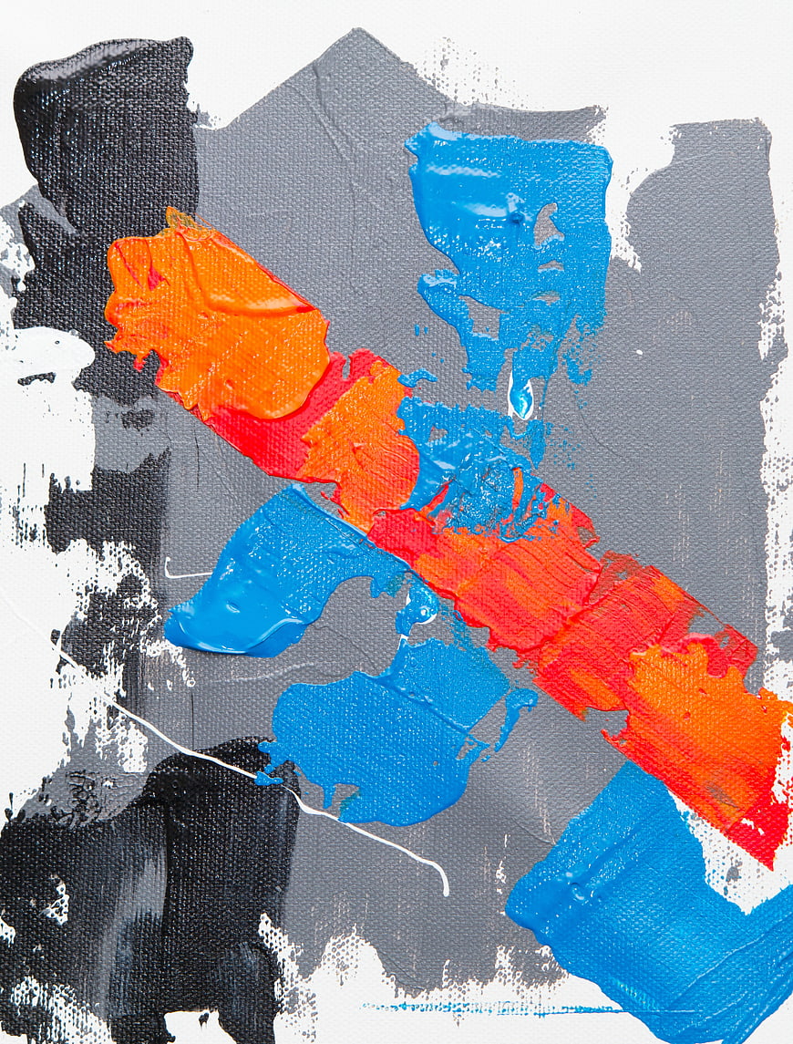 Abstract Acrylic Painting with Bold Blue, Orange, and Gray Textures