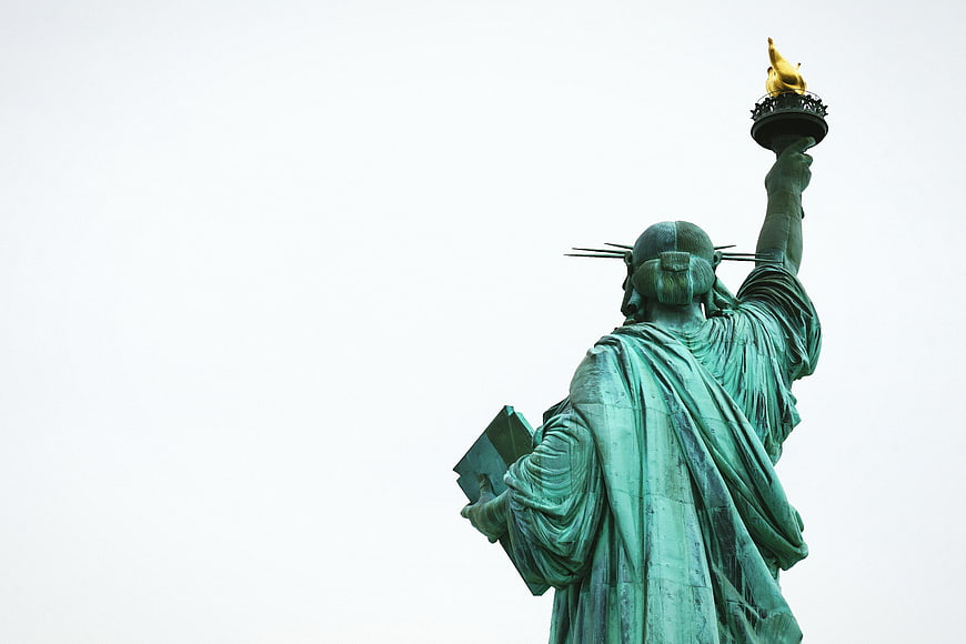 Statue of Liberty Back View with Torch and Tablet
