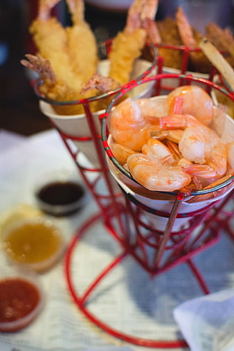 Shrimp cocktail and fried shrimp appetizer platter