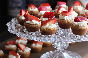 Strawberry Cream Mini Tarts on Crystal Cake Stand