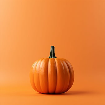 Small orange pumpkin on solid orange background