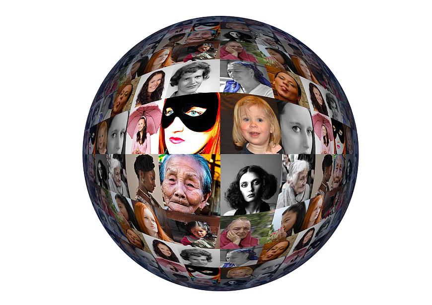 Global Diversity Sphere: 3D Collage of International Women's Portraits